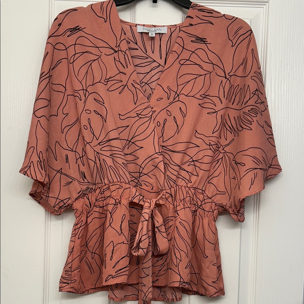 Sweet Rain Terracotta Leaf Print Blouse